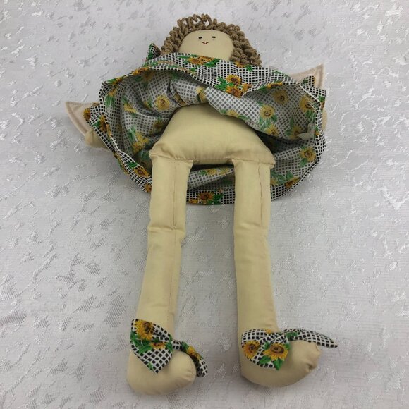 Vintage Cloth Doll Angel Dressed in Checkered and Sunflower Dress with Bows 16” - Picture 10 of 14